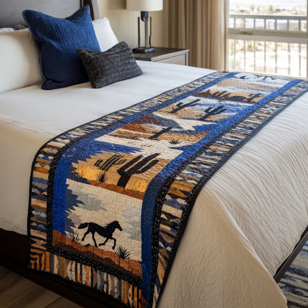 Decorative Quilted Bed Runner For End-Of-Bed — Canyon Threads Reversible Cotton-Blend Accent Throw, Machine-Washable