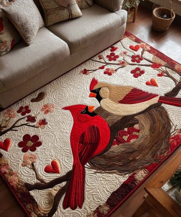 Handcrafted Cardinal Pattern Area Rug — Vibrant Red Bird Design For Living Room, Durable Stain-Resistant Accent Rug, Cozy Soft Touch