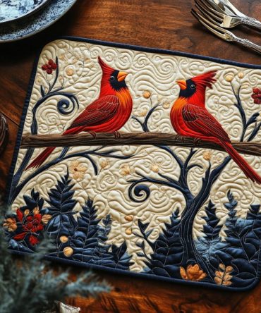 Cardinal Sanctuary Quilted Placemat — Festive Bird Motif Table Mat, Padded & Machine-Washable For Seasonal Dinner Parties And Everyday Use
