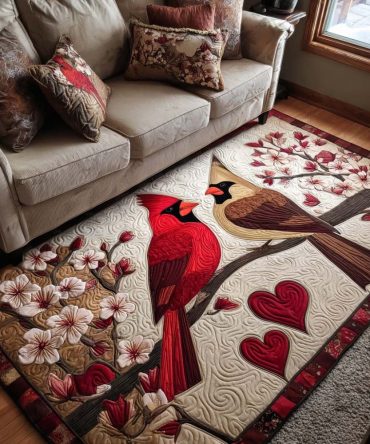 Cardinal Spirit Artistic Area Rug — Red Bird Motif Modern Boho Accent, Soft Low Pile Living Room Rug, Fade-Resistant