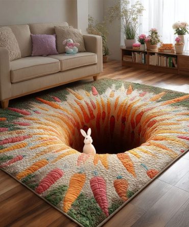 Whimsical Carrot Garden Kids Area Rug — Playroom Nursery Floral Veggie Design, Soft Non-Slip Low-Pile Rug For Children'S Rooms