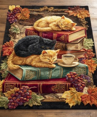 Cat Chronicles Storybook Area Rug — Charming Illustrated Cat Motif For Living Room & Nursery, Soft Plush Low-Pile Rug For Cat Lovers