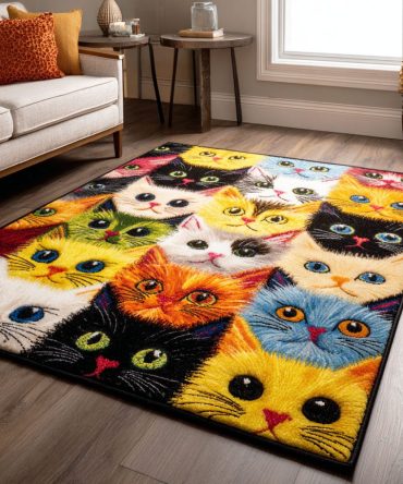 Cat Daydream Soft Shag Area Rug — Dreamy Cat Illustration In Pastel Hues, Luxuriously Plush, Non-Slip Backing, Perfect For Bedroom & Nursery