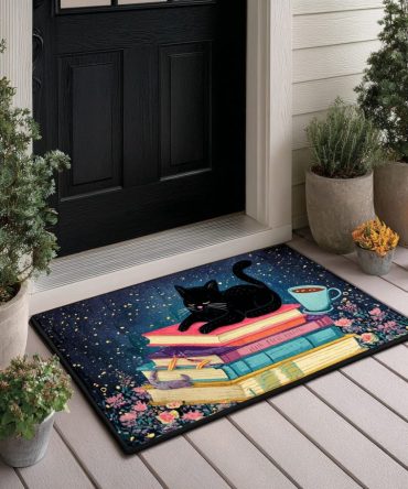 Glow Cat Art Doormat — Modern Indoor/Outdoor Welcome Mat, High-Contrast Pet Design, Non-Slip Absorbent Rug For Entrances