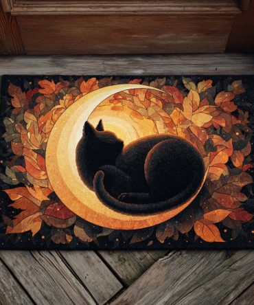 Moonfall Cat Doormat - Mystical Cat & Moon Welcome Mat, Fade-Resistant Non-Slip Front Door Rug For Indoor/Outdoor Use