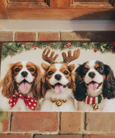 Cavalier Joy Dog Welcome Mat — Cheerful King Charles Spaniel Doormat For Front Door, Pet-Friendly Indoor & Outdoor Entry Accent