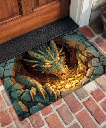 Cavern Flame Lord Doormat — Fantasy Dragon Flame Entrance Mat, Durable Indoor/Outdoor Welcome Rug, Bold Mythical Home Accent