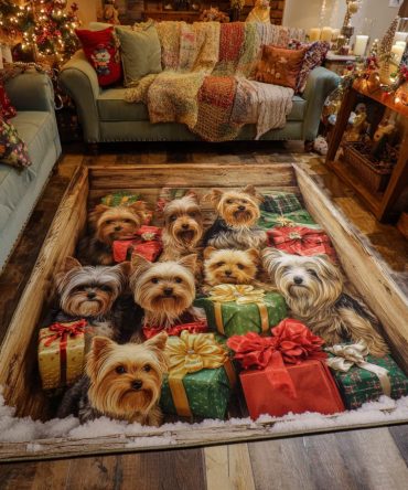 Celebration Yorkie Cute Pet-Themed Area Rug — Playful Yorkshire Terrier Design, Soft Accent Rug For Pet Lovers And Kids' Rooms