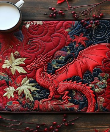 Celestial Dragon Flight Quilted Placemat - Mythic Asian-Inspired Table Accent, Detailed Embroidery, Heat-Resistant