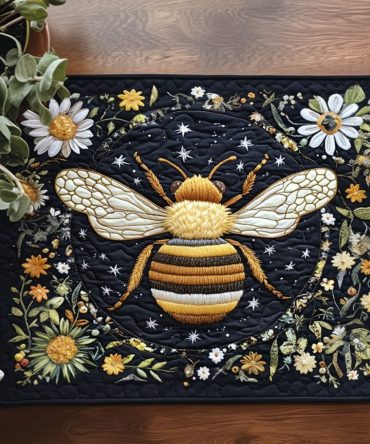 Celestial Buzz Quilted Placemat with Starry Bee Motif - Unique Table Accent, Soft Quilting & Reversible Design for Kitchen Decor
