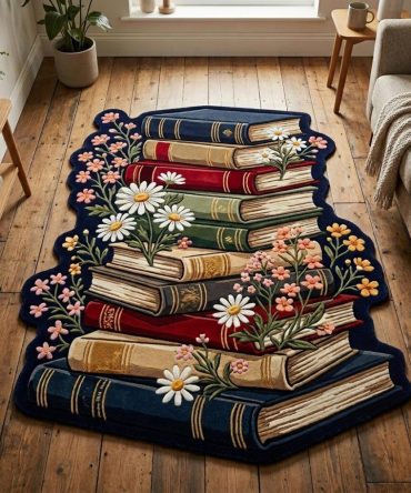 Celestial Library Custom Shape Rug — Unique Starry Library Floor Mat, Custom-Cut Art Rug For Reading Nooks And Boutique Spaces