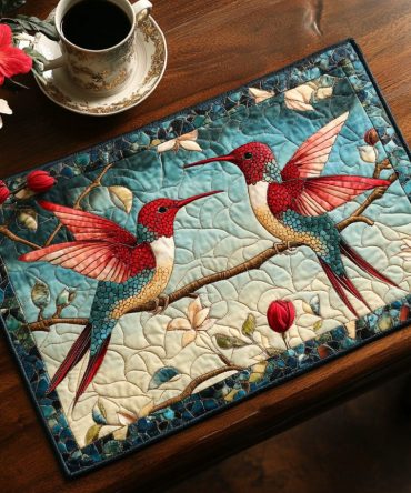 Celestial Wings Quilted Placemat - Angelic Sky Motif, Luxurious Stitching, Heat Protection, Machine-Wash Safe, Elegant Table Accent