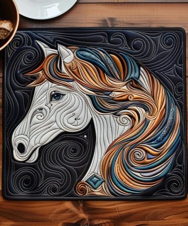 Celtic Horse Quilted Placemat — Intricate Celtic Equine Design, Quilted Cotton Table Protector for Heritage & Equestrian Decor