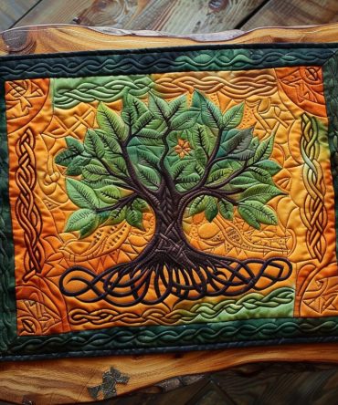 Celtic Knotwork Tree Quilted Placemat — Elegant Celtic Tree of Life Design on Quilted Cotton for Timeless, Heritage-Inspired Table Decor