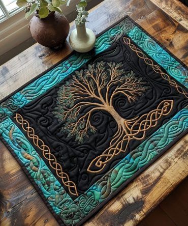 Celtic Tree Of Life Quilted Placemat — Symbolic Irish Table Decor, Handcrafted-Look Cotton Pad, Perfect Gift For Home & Spiritual Homes