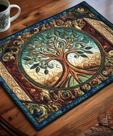 Celtic Circle Tree Quilted Table Placemat — Heritage-Inspired Dining Accent, Intricate Appliqué, Durable Stitching & Machine Washable