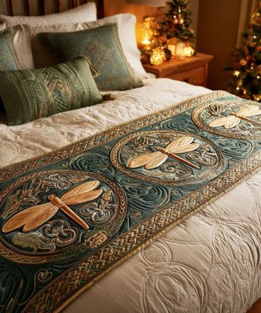 Celtic-Inspired Ember Quilted Bed Scarf — Luxurious Holiday Bed Runner For Queen/King Beds, Festive Bedroom Decor, Machine Washable