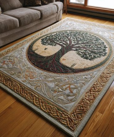 Celtic Grove Botanical Area Rug — Earthy Green & Oak Accent Rug For Living Room, Durable Low-Pile, Multiple Sizes