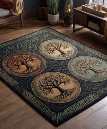 Celtic Oath Heritage Rug — Intricate Knotwork Area Rug In Neutral Tones, Durable Low-Pile For Living Room & Bedroom