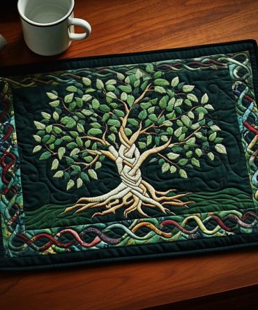 Celtic Roots Tree Quilted Placemat — Heritage Knotwork & Tree Motif, Durable Cotton Blend, Appliqué Detail & Easy Machine Care For Rustic Tables