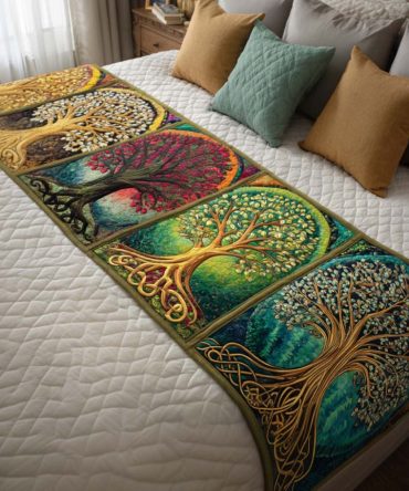 Celtic Seasons Quilted Bed Runner — Heritage-Inspired Cotton Throw With Intricate Motifs, Classic Accent For Timeless Bedrooms