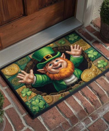 Charmed Pot Keeper Welcome Mat — Pot Of Gold & Charm Outdoor/Indoor Doormat, Weatherproof Non-Slip Entrance Rug, Festive St. Patrick’S Accent