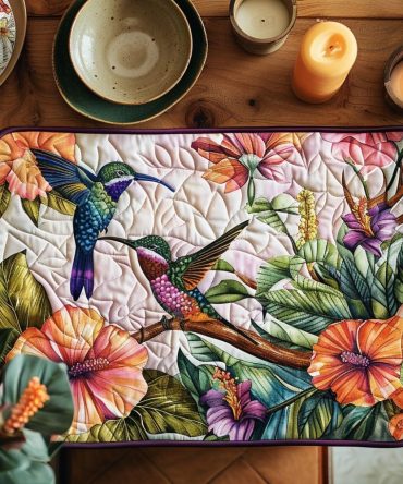 Charming Hummingbirds Quilted Placemat — Bright Bird-Themed Dining Mat, Soft Quilted Protector, Machine-Washable Accent For Garden-Style Tables