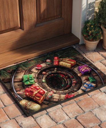 Charming Christmas Vortex Welcome Mat - Spiral Holiday Design Doormat, Durable Coir, Weather-Resistant Non-Slip Indoor/Outdoor Rug