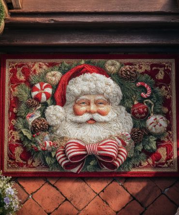 Charming Santa Front Door Welcome Mat — Festive Christmas Doormat For Home Entrance, Durable Indoor/Outdoor Holiday Accent