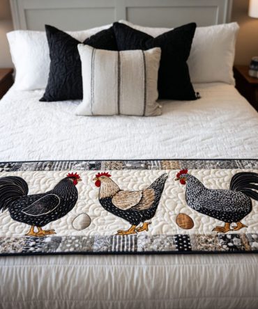 Chick Charm Quilted Bed Runner — Cute Farmhouse Bed Scarf, Hand-Quilted Cotton Accent To Add Whimsy To Beds & Benches