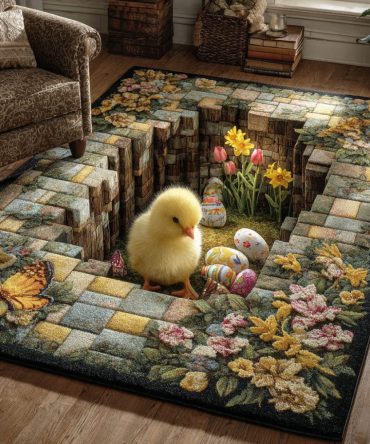 Spring Chick & Egg Nursery Rug — Cute Pastel Kids Area Rug With Chick Motif, Soft Low-Pile, Perfect For Playrooms
