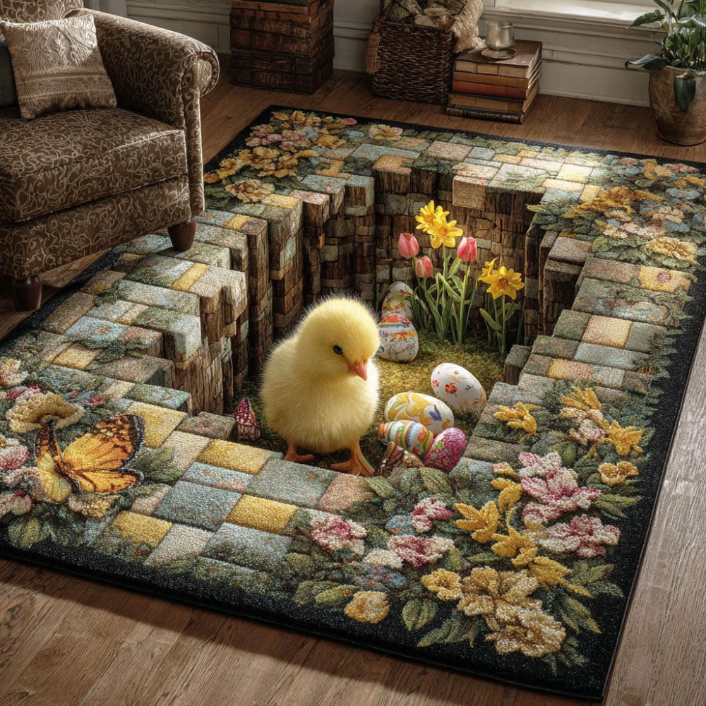 Spring Chick & Egg Nursery Rug — Cute Pastel Kids Area Rug With Chick Motif, Soft Low-Pile, Perfect For Playrooms