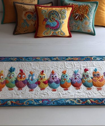 Chick Parade Playful Quilted Bed Runner — Adorable Chick Motifs, Soft Decorative Bed Scarf For Nursery, Cottage, Or Farmhouse Rooms