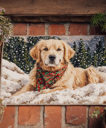 Chilly Golden Retriever Welcome Mat — Cozy Winter Dog Doormat, Durable Outdoor/Indoor Surface With Non-Slip Backing For Pet-Friendly Homes