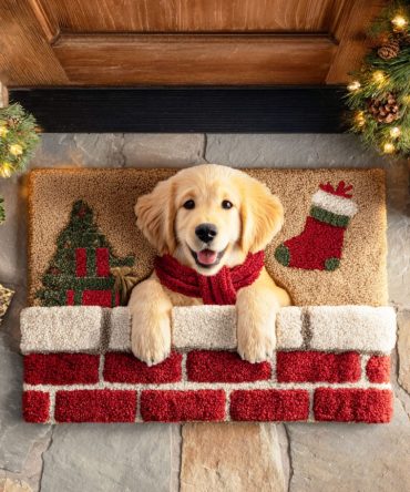 Chimney Golden Glow Hearth Mat — Cozy Fireplace-Themed Doormat, Durable Coir Welcome Rug For Holiday & Winter Porch Decor With Non-Slip Backing