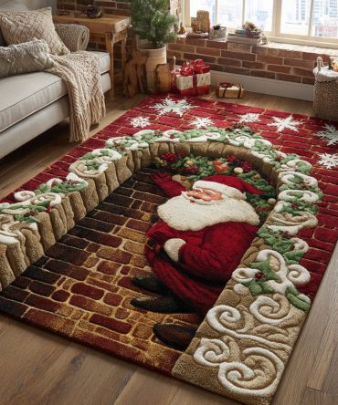 Chimney Magic Holiday Rug — Cozy Seasonal Fireplace Scene Area Rug, Festive Accent For Living Room & Entryway