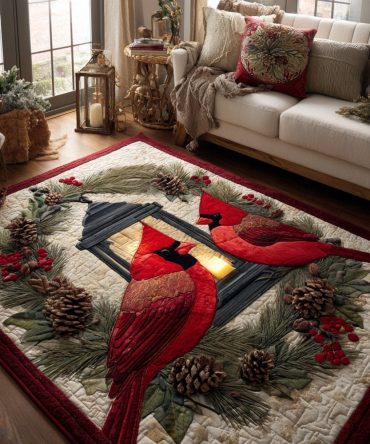 Cardinal Christmas Area Rug — Elegant Red Bird Holiday Accent Rug, Soft Non-Skid Mat For Seasonal Living Room & Entry Décor