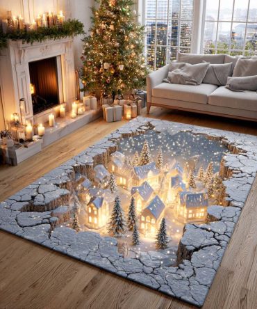 Festive Glow Holiday Area Rug — Illuminating Christmas Accent Rug, Soft Non-Slip Floor Mat For Living Rooms, Entryways & Hallways