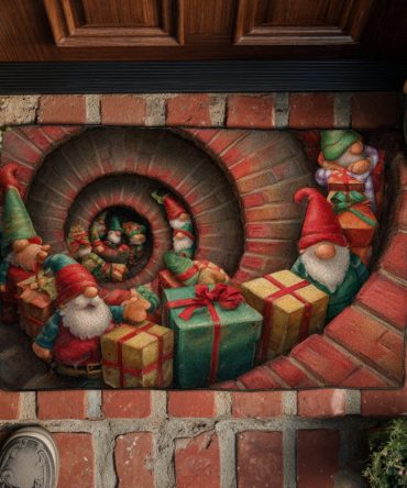 Cheerful Christmas Gnome Descent Mat - Whimsical Gnome Holiday Welcome Rug, Durable Coir, Perfect Indoor/Outdoor Seasonal Decor