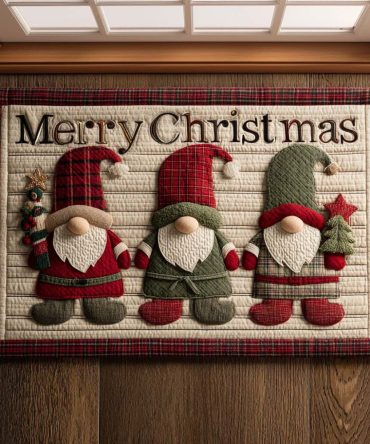 Christmas Gnome Trio Festive Door Mat — Whimsical Holiday Welcome Mat, Durable Indoor/Outdoor Design With Non-Slip Backing For Front Entrance