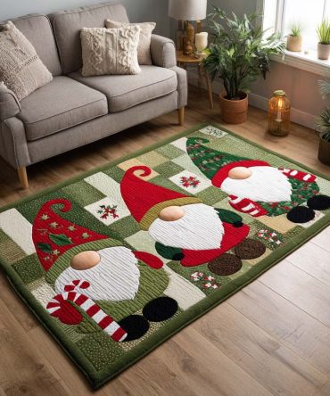 Whimsical Christmas Gnomes Rug — Colorful Holiday Area Mat With Gnome Characters, Plush Non-Slip Accent Rug For Festive Home Decor