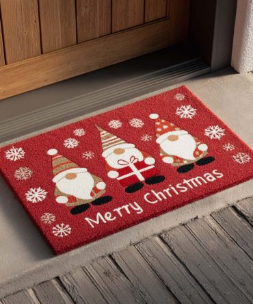 Charming Christmas Gnomes Welcome Mat — Playful Holiday Front Door Doormat, Weatherproof Outdoor/Indoor Rug With Non-Slip Backing & Easy Care