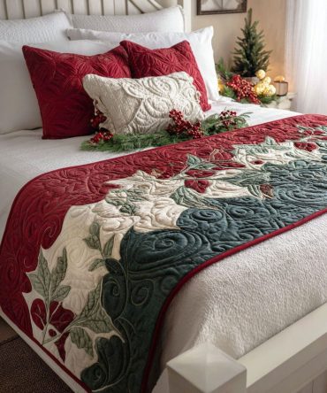 Festive Christmas Harmony Quilted Bed Runner — Luxury Holiday Bedding Accent To Transform Your Bed, Sofa & Guest Room Décor