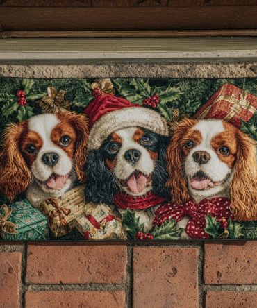 Christmas Cavalier King Charles Holiday Doormat — Festive Dog Welcome Mat For Holiday Front Porch, Indoor Entryway & Seasonal Décor