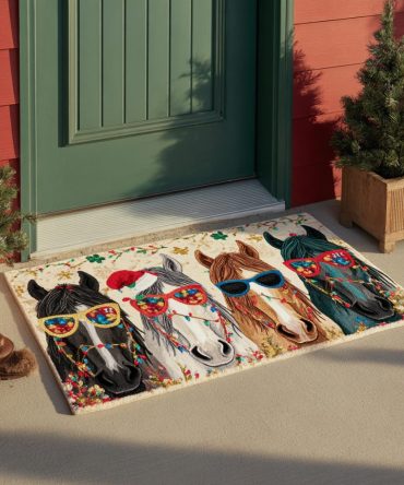 Christmas Mustang Doormat – Festive Holiday Coir Welcome Mat With Mustang Horse Design, Durable Non-Slip Seasonal Porch Rug