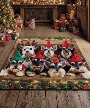 Festive Schnauzer Holiday Area Rug — Soft Crate & Entryway Mat, Non-Slip Backing, Machine Washable Pet-Friendly Décor