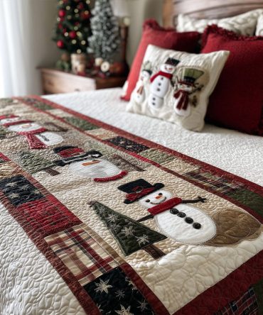 Christmas Spirit Quilted Bed Scarf — Joyful Holiday Decorative Bed Runner For Festive Bedrooms, Machine-Washable Seasonal Accent
