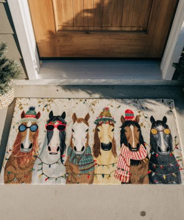 Holiday Stallion Porch Doormat — Durable Coir Christmas Horse Welcome Rug, Weatherproof Non-Slip Entry Mat For Festive Outdoor Decor