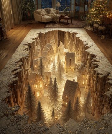 Christmas Village Light Area Rug — Charming Festive Village Scene, Soft Low-Pile Rug, Non-Slip Backing, Cozy Holiday Accent