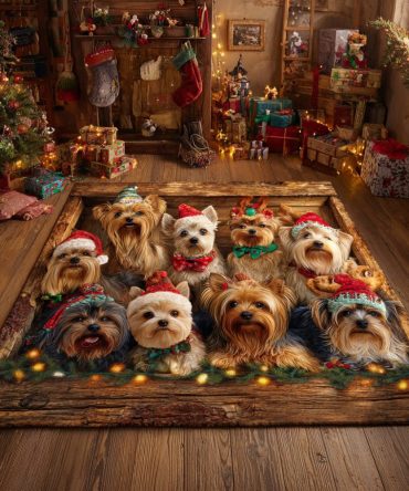Holiday Yorkie Dog Area Rug — Cute Christmas Yorkie Design, Soft Crate & Pet Mat, Non-Slip, Machine Washable Pet-Friendly Rug